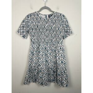 Madison Mathews Cotton Smocked Stop Mini Dress Printed Boho Size Small